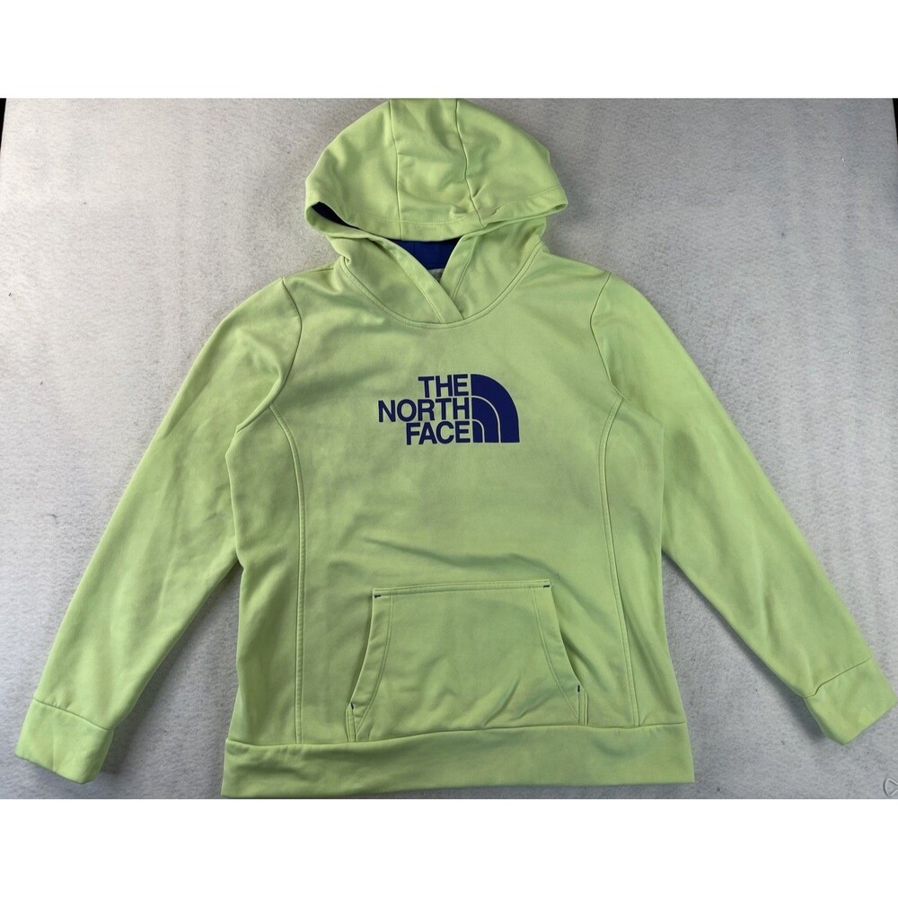 The North Face Women’s XL Neon Green Pullover Hoodie With Purple TNF Logo
